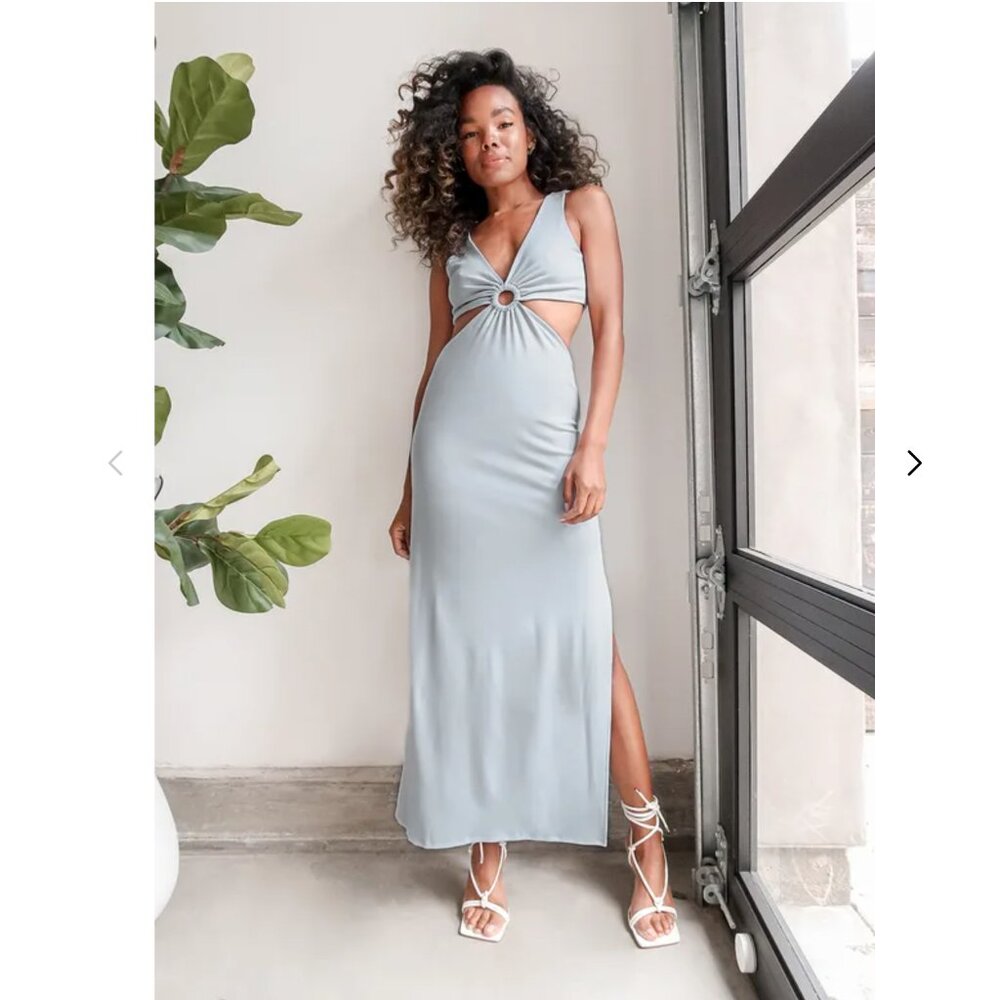 Lulus The Way She Moves Light Blue Sleeveless Cutout Maxi Dress, Women's Medium